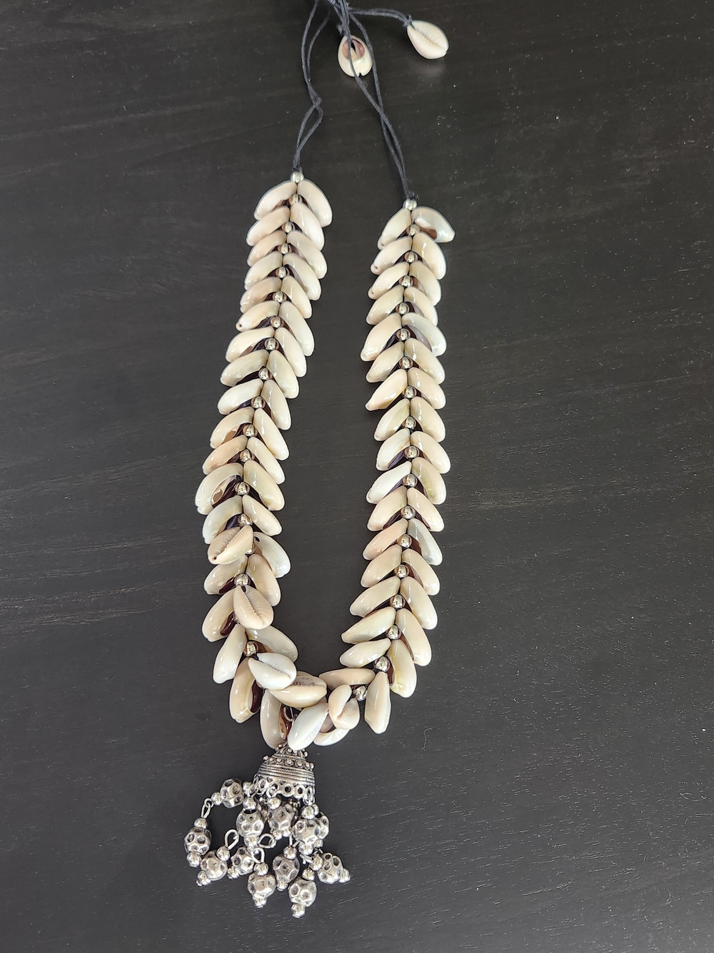 Cowrie Shell Necklace with Silver Tassel Accent